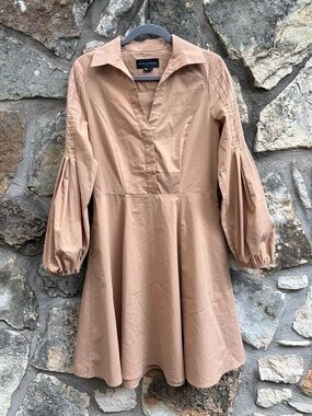 ADRIA MOSS Anthropologie Camel Balloon Sleeve Dress sz 6